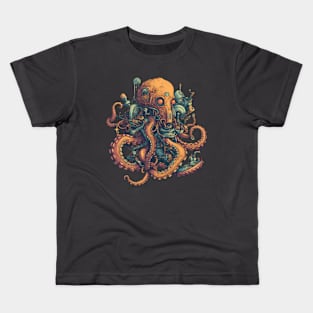 Cyborg octopus digital illustration Kids T-Shirt